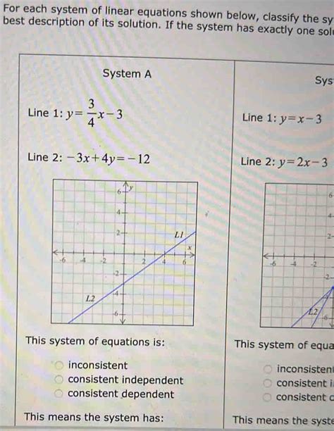 For Each System Of Linear Equations Shown Below Classify The Sy Best