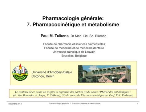 PDF Pharmacologie générale 7 Pharmacocinétique et métabolisme