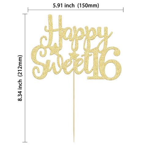 Buy Gyufise 1Pc Happy Sweet 16 Cake Topper Gold Glitter 16th Birthday