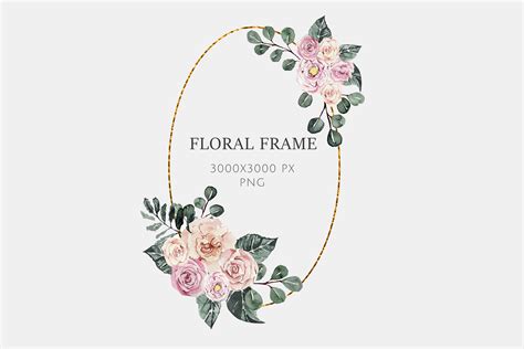 Watercolor Floral Gold Frame Pink Rose Graphic By Julia Bogdan