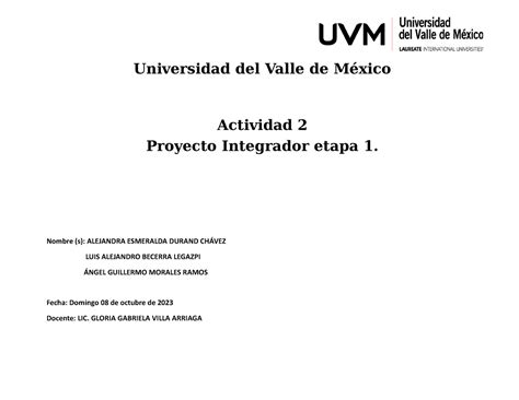 A4 Eq1 Tarea Universidad del Valle de México Actividad 2 Proyecto