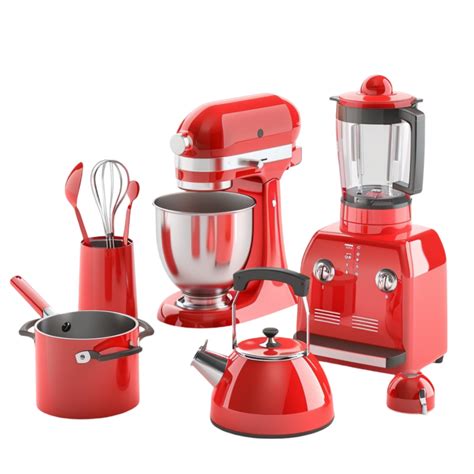 Set Of Red Kitchen Home Appliances Toaster Kettle Coffeemaker Iron