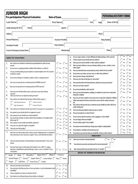 Fillable Online Physical Forms Front Jr High Fax Email Print