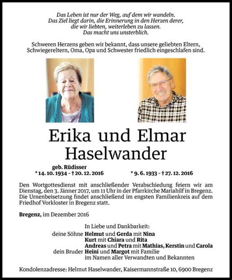 Todesanzeigen Von Erika Und Elmar Haselwander Todesanzeigen