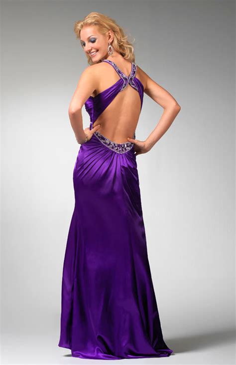 Purple Halter Neck Sweep Train Floor Length Sheath Prom Dress With Jewel