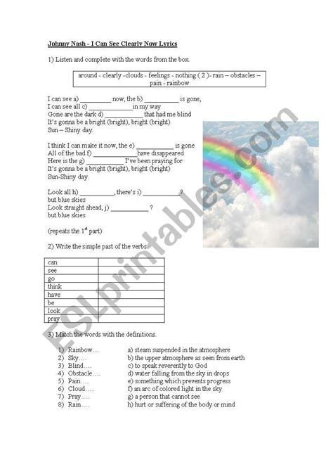 I can see clearly now - song - ESL worksheet by Eugeniadelapaz