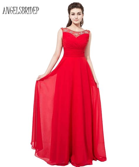 Buy Angelsbridep 2017 Red Bridesmaid Dresses Long Chiffon Strapless Hinestone