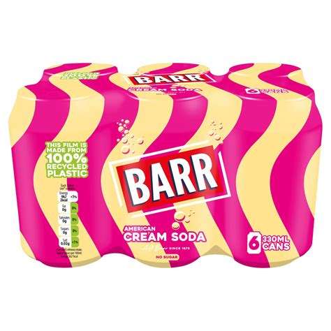 Barr American Cream Soda 6 Pack Flavoured Fizzy Drink 6 X 330ml Cans