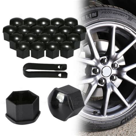 Mm Car Hub Screw Cover Auto Wheel Lug Nut Caps Bolt Rims Set Black