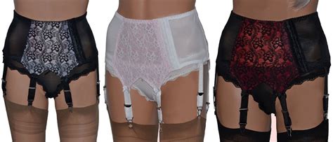 6 Strap Suspender Belt Retro Vintage Style Side Fastening Black White