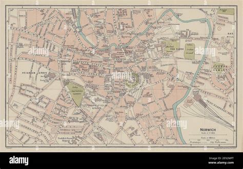 NORWICH Town City Plan Norfolk 1920 Old Antique Vintage Map Chart