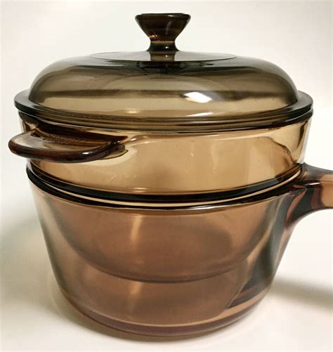 Vintage Vision Cookware Double Boiler By Corning Amber Glass Etsy