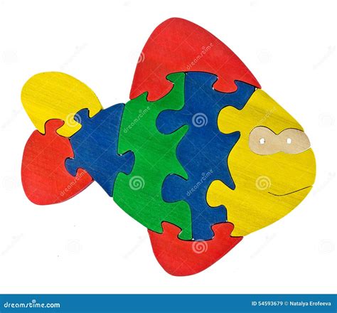 Colorful Wooden Puzzle Pieces In Fish Shape Stock Image Image Of