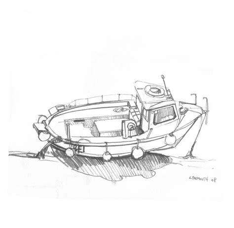 Fishing boat sketch, Lynmouth 2008. (by Anthony Greentree) | Boat ...