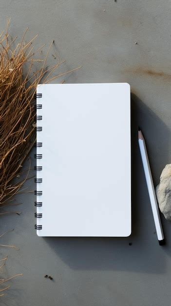 Premium Photo | Minimalist elegance White notebook resting on a gray concrete surface Vertical ...