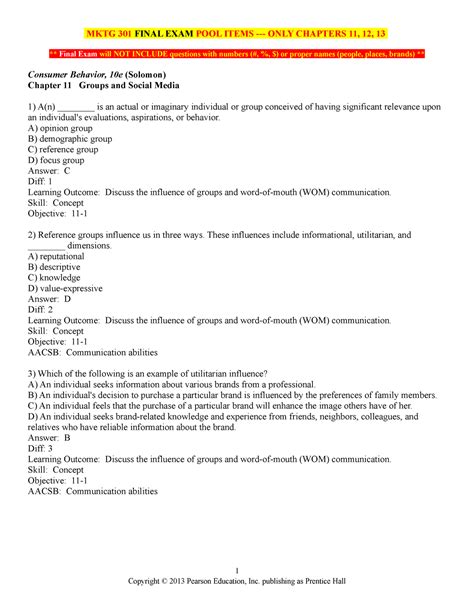 MKTG 301 Final Multiple Choice Answers For Multiple Marketing