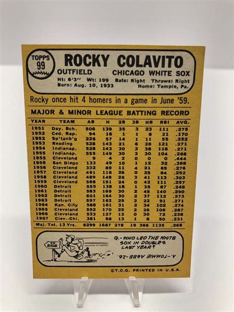 Topps Baseball Rocky Colavito Chicago White Sox Card Ebay