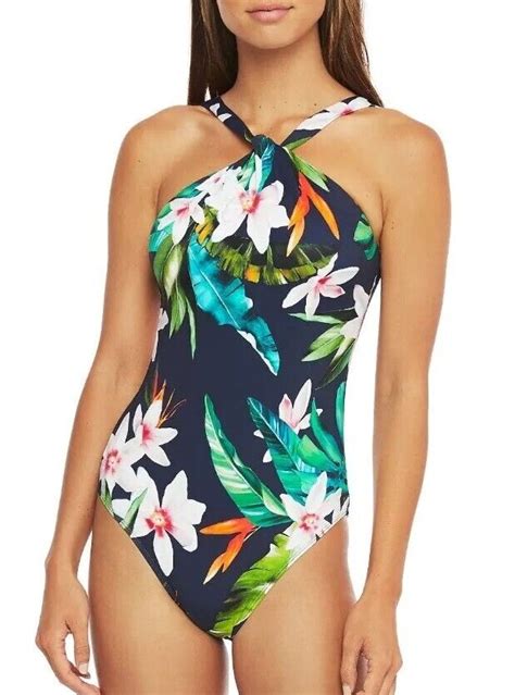 Lauren Ralph Lauren Swimsuit Navy Tropical Twist Str Gem