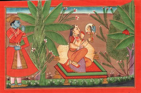 Indian Miniature Krishna Radha Pahari Painting Kangra Gita Govinda Art Handmade