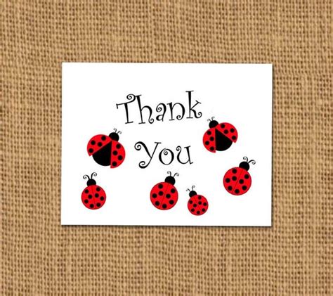 Ladybug Thank You Note Cards Red Black Set Of Ten Blank Etsy