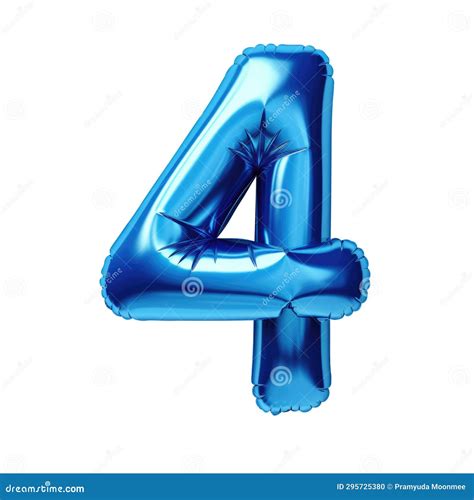 Blue Metallic 4 Number Balloon Realistic 3D on White Background Stock ...