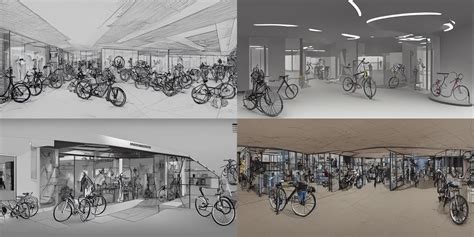 Futuristic Bike Shop Architectural Plan Concept Art Stable