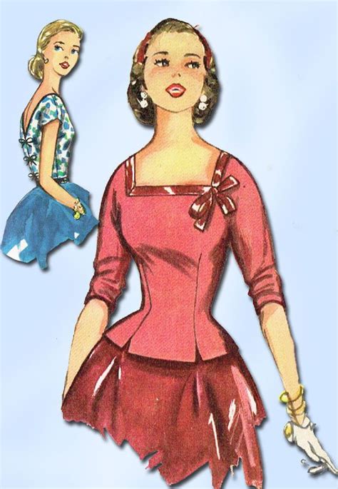 1950s Vintage Simplicity Sewing Pattern 1052 Easy Misses Blouse Size