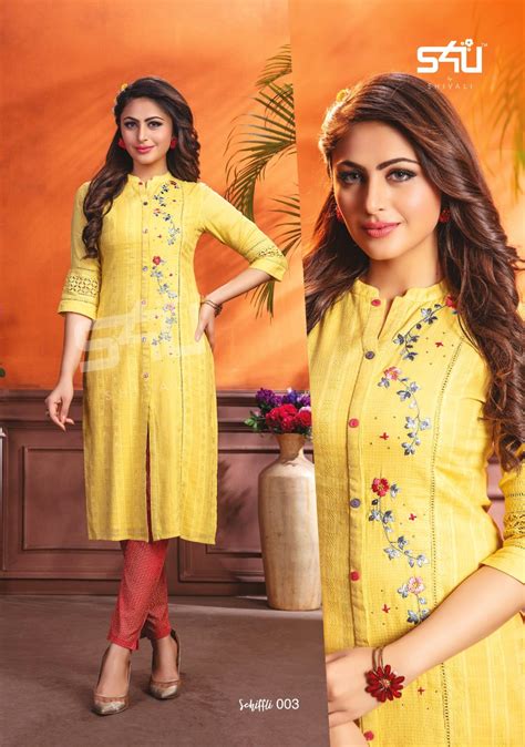 S U Shivali Schiffli Designer Designer Fancy Fabric Readymade Kurtis