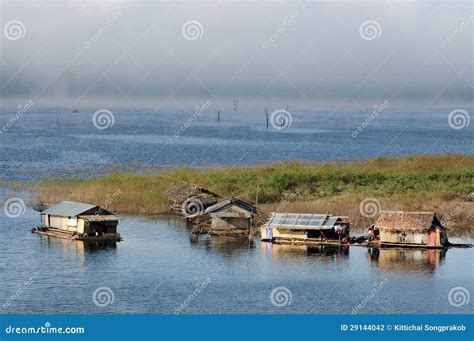 House on raft in the lake stock photo. Image of provice - 29144042