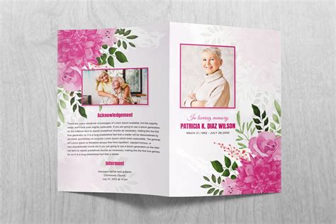 Pink Flower Funeral Program Template Word Funeral Program Etsy