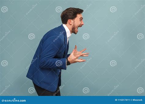 Profile Portrait Of Stressed Manager In Work Shout Roar Stock Image