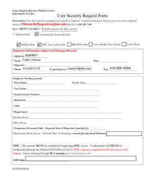 Fillable Online New User ID Request Form Johns Hopkins Medicine Fax