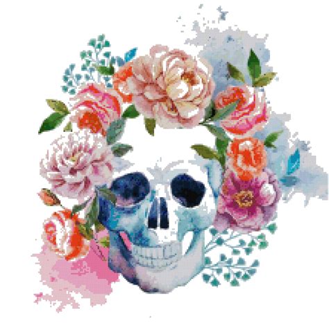 Skull Flowers Schema Punto Croce Creazioni Cinzia Pilo