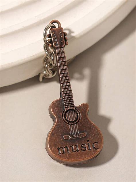 1pc American Style Guitar Shaped Keychain Pendant With Chain