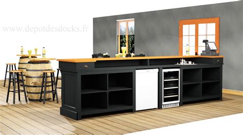 Comptoir Bar En Pin Massif Plateau Acier Zingué 240x65x107 Dépôt