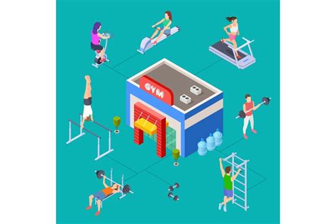 Isometric Sport Club Concept Vector Gym Building And Fitnes