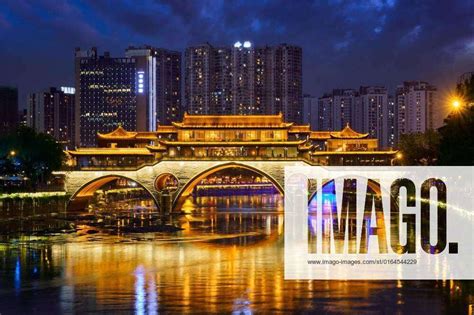 Anshun Bridge At Night Chengdu China Famous Landmark Of Chengdue