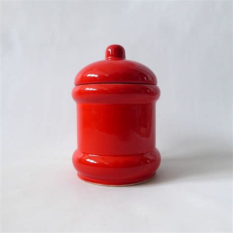 Vintage Waechtersbach Red Storage Pot Lidded Jar West German Ceramic