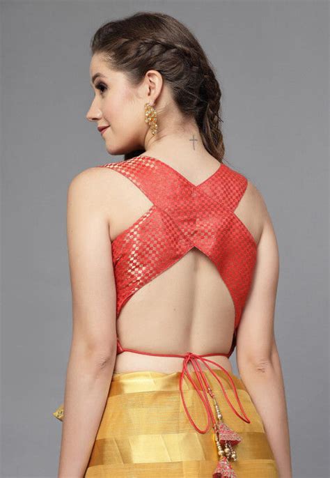 Buy Brocade Back Cut Out Blouse In Red Online Uac178 Utsav Fashion