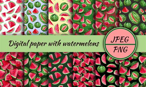 Watercolor Paper With Watermelons Digital Seamless Pattern Etsy