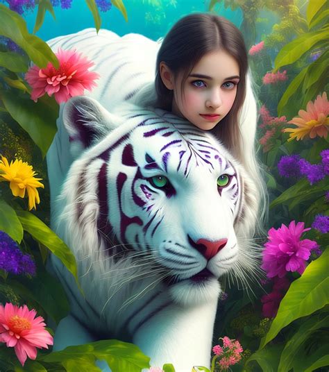 Download Jungle Tiger Girl Cg Rendering Royalty Free Stock