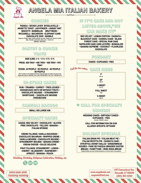 Bakery Menu – Angela Mia Italian Bakery