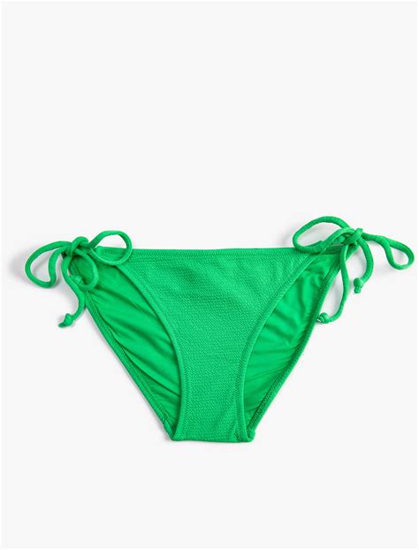 Yeşil Kadın Brazilian Bikini Altı Basic Dokulu Yanları Bağlama Detaylı