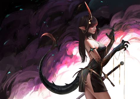 Wallpaper Artwork Fantasy Art Fantasy Girl Pointy Ears Tail