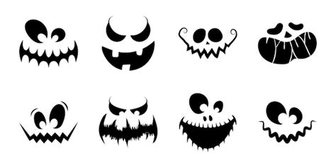 Premium Vector Set Of Scary And Funny Faces Of Pumpkins Or Halloween