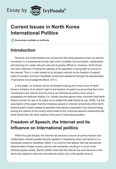 Current Issues In North Korea International Politics 2481 Words Essay Example