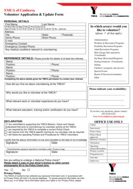 Fillable Online Canberra Ymca Org Volunteering Application Form YMCA