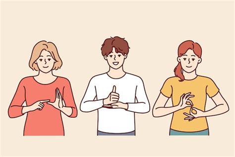 Premium Vector Deaf And Mute People Use Sign Language By Showing Palm