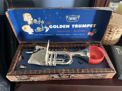 Vintage 1940s1950 Emenee The Golden Trumpet Musical Toy Original Case