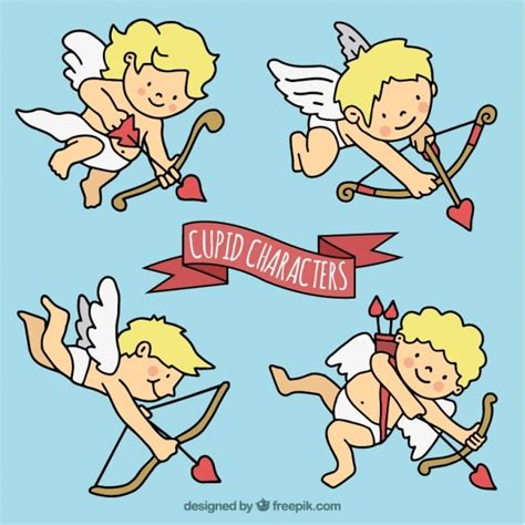 Free Vector Hand Drawn Cupid Pack With Bow And Arrows